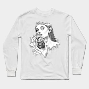 Frost illustration of woman holding ice heart. Long Sleeve T-Shirt